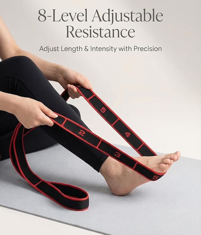 Fitness Resistance Bands for Stretching, Stretch Band for Working Out, Numbered 8 Section Adjustable Elastic Strap, Yoga Pilates Flexibility Training, Multifunction Full Body Leg Stretcher