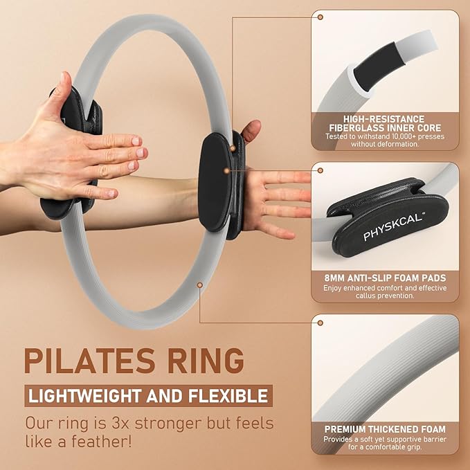 Pilates Kit, 15-Inch Pilates Ring with 1x Core Ball, 3X Resistant Loops and 2X Flex Bands, Home Pilates Equipment Set and Mat Pilates Essential Kit