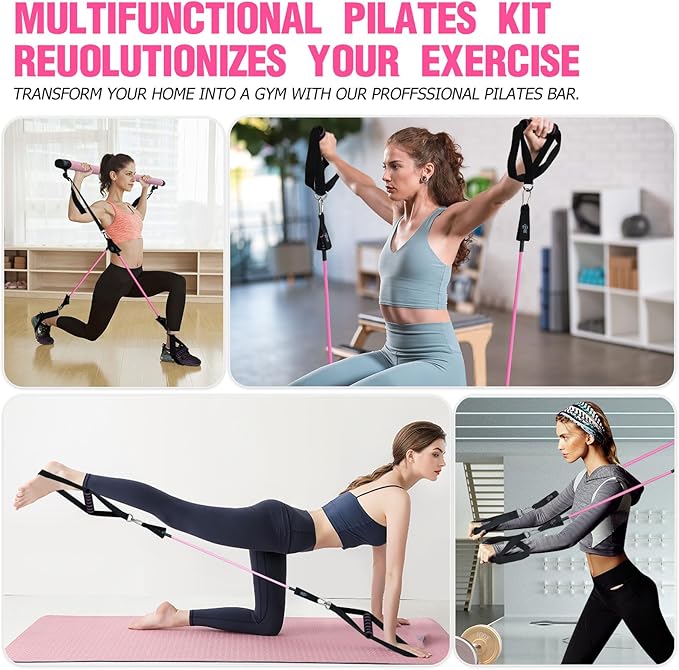 Pilates Bar Kit with Resistance Bands, Multifunctional Pilates Bar for Women & Men with Heavy-Duty Metal Adjustment Buckle, Pilates Home Equipment for Full Body Workouts