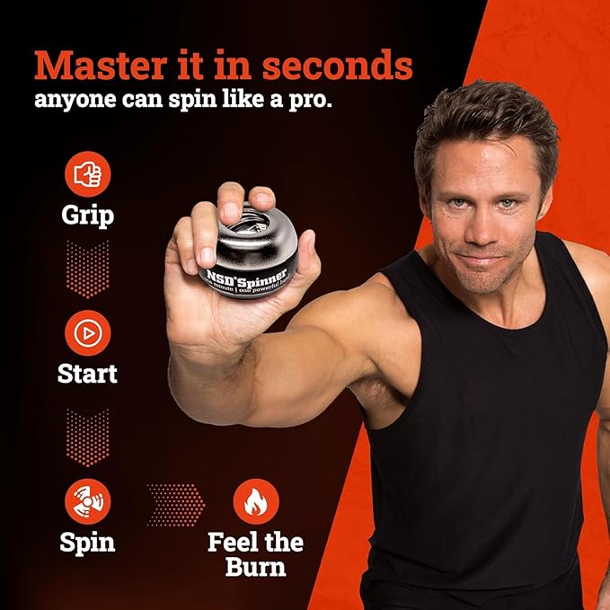NSD Manual Spring Assisted Start Spinner Gyro Ball – Up to 15,000-18,000 RPM Premium & Durable Hand Strengthener and Wrist Exerciser for Grip Strength Training, Forearm Workout, and Pain Relief