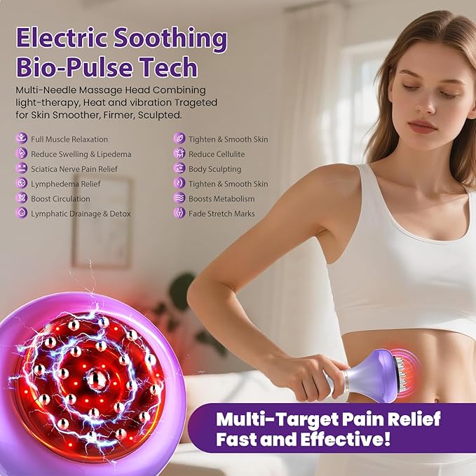 Lymphatic Drainage Massager, Anti Cellulite Massage Tool For Thigh & Belly Stretch Marks & Cellulite Reduction, Handheld Massage tools for Sciatica Nerve, Legs, Arms, Hip, Muscle, Low Back Pain Relief