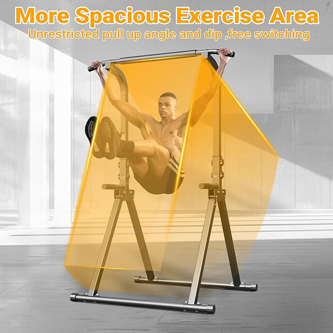 Foldable Pull Up Bar Free Standing Multi-function Power Tower Dip Bar with Assistance Bands Home Gym Strength Training Equipment