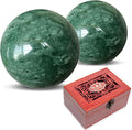 Traditional Chinese Baoding Balls, Marble Health Exercise Stress Relief Balls with an Upgraded Shockproof Imitation Wood Box, Dark Green, 2-Piece Set, Medium-1.57"