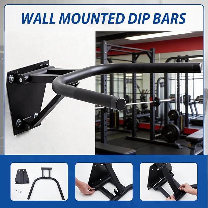 Zonon Wall Mount Dip Station Dip Bar Heavy Duty Wall Mount Pull up Bar for Home Gym Power Strength Training Workouts L Sits Knee Raises Gymnastics and Upper Body Fitness Training Max Capacity 400 lb