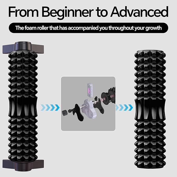 Foam Roller with Detachable Stand, 18” Deep Tissue Massage Roller, 3-Level Height Adjustable Support, Beginner-Friendly Design for Home Workout & Muscle Recovery - Black