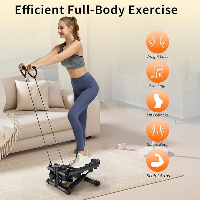 Mini Stepper for Home Exercise with Resistance Bands & LCD Display - 300LB Capacity, Compact Stair Climber Machine for Cardio Fitness & Muscle Strengthening