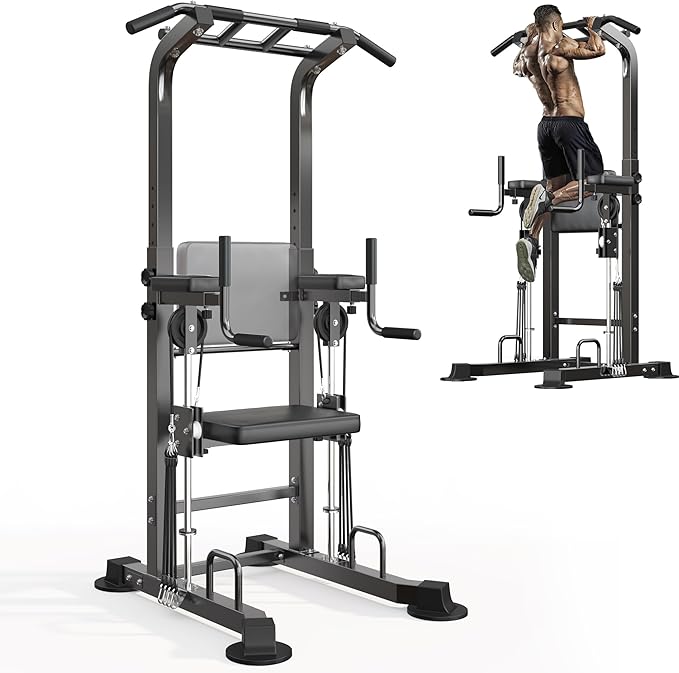 SogesHome Power Tower Pull Up Bar and Dip Station, Multi-Function Free Standing Pull Ups, Adjustable Height Dip Bar Strength Training Workout Equipment, Pull Up Stand Workout for Home Gym Exercise Equipment