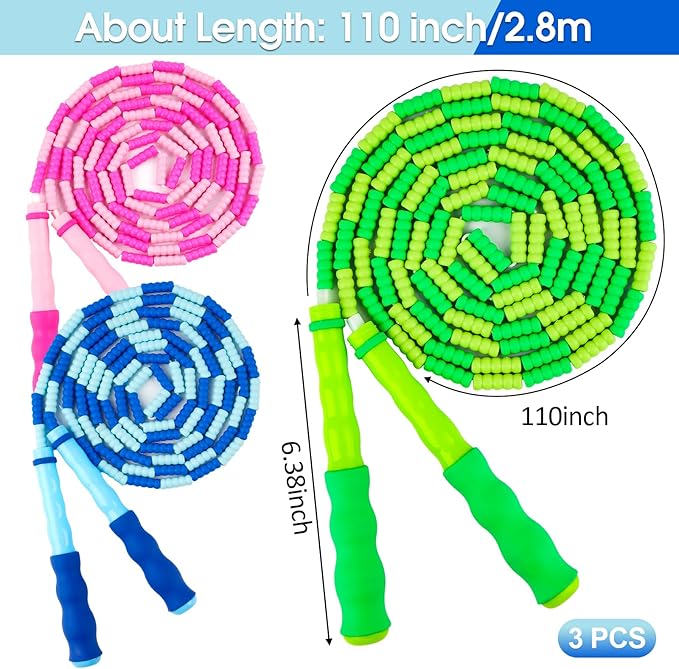 Jump Rope for Kids, 9 Ft Adjustable Jump Ropes for 4 5 6 7 8 10 12, Segmented Soft Beaded Jumping Rope Age 8-12, Tangle Free Skipping Rope for Women Man Fitness Weight Loss