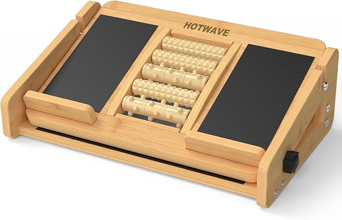 HOTWAVE Adjustable Wooden Slant Board with Foot Roller for Calf Stretching – 350lb Capacity Incline Board for Squats, Balance, Achilles & Leg Stretching, Ankle Physical Therapy Equipment