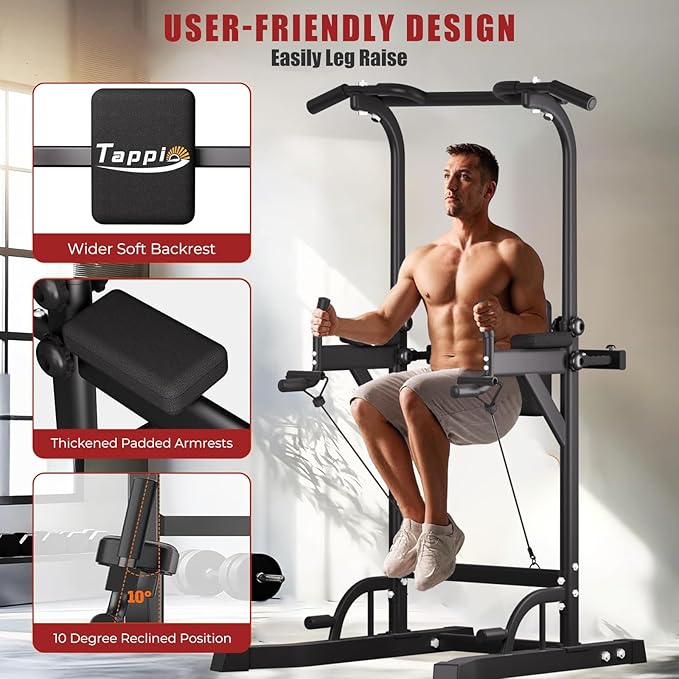 Power Tower Pull Up Bar for Home Gym, Multi Functional Pull Up Bar Stand Dip Bar Station, Adjustable Height Workout Dip Station Strength Training Fitness Equipment