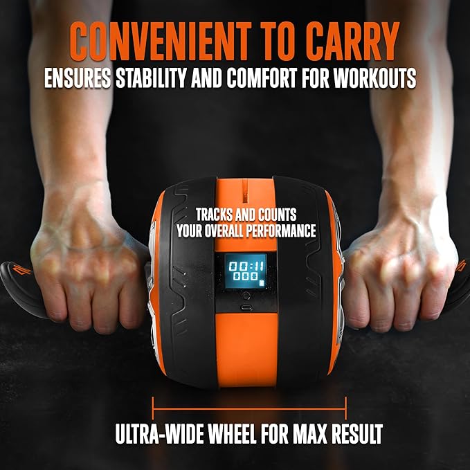 Squatz Ab Roller Wheel With Digital Screen, Abs Workout Equipment for Abdominal & Core Strength Training, Ultra-Wide Wheel, Exercise Wheels for Home Gym, Fitness Equipment for Core for Men Women