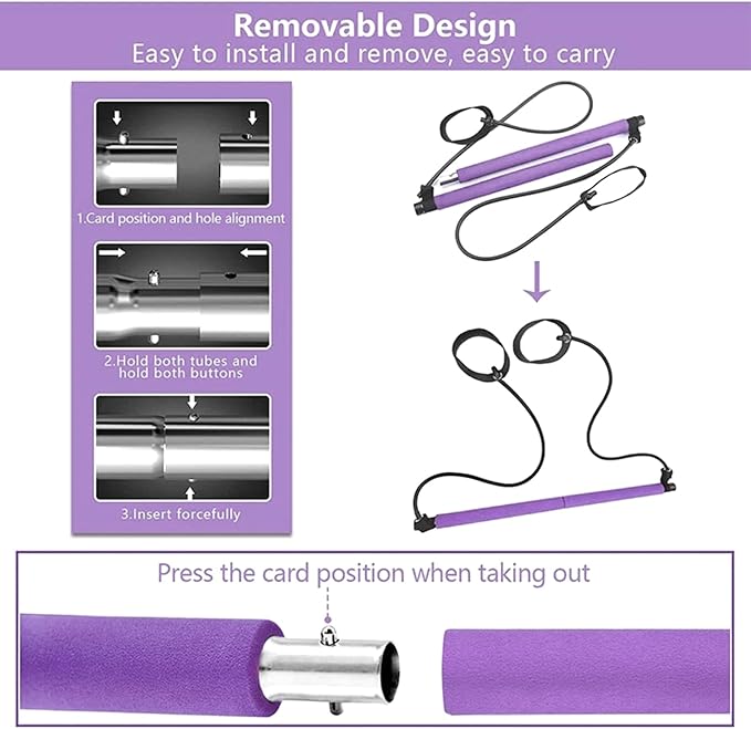 Multifunctional Pilates Bar - Home Yoga Fitness Equipment | Elastic Resistance Training Bar | Multi-Purpose Exercise Pilates Stick for Strength Stretching Workout