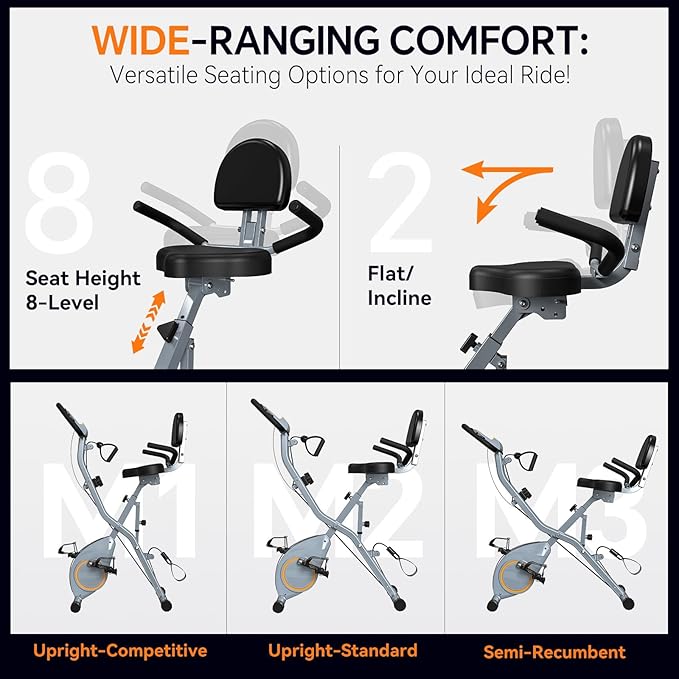 Foldable Exercise Bike Stationary Bikes for Home, 5 IN 1 Indoor Workout Bike for Seniors, with 16-Level Quiet Magnetic Resistance, 6.6 LBS Flywheel and 300LBS Capacity, 2025 Designed 817 X-bike Black