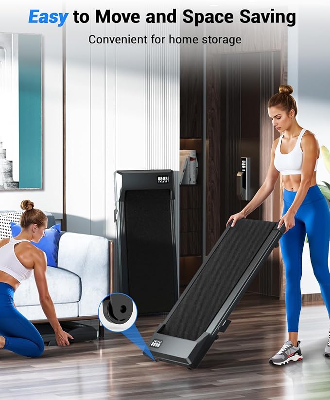 DeerRun Under Desk Walking Pad Treadmill for Home & Office, 6% Manual Incline, 2.5 HP, 0.6–3.8 MPH Walking Speed, 300 lb Capacity, App & Remote Control