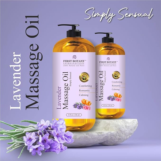 First Botany, Lavender Massage Oil for Couples, 100% Natural Full Body Massage Lotion & Massager, Ideal for use in Aromatic, Relaxing, Sensational Massage & for Aromatherapy for Men & Women, 8 fl oz