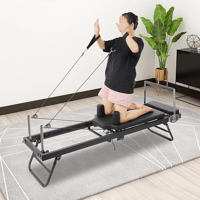 Multifunctional Yoga Fitness Equipment, Foldable Pilates Reformer Machine, Pilates Exercise Equipment Up to 264.55lbs Weight Capacity for Homes, Offices, Yoga Studios (Black)