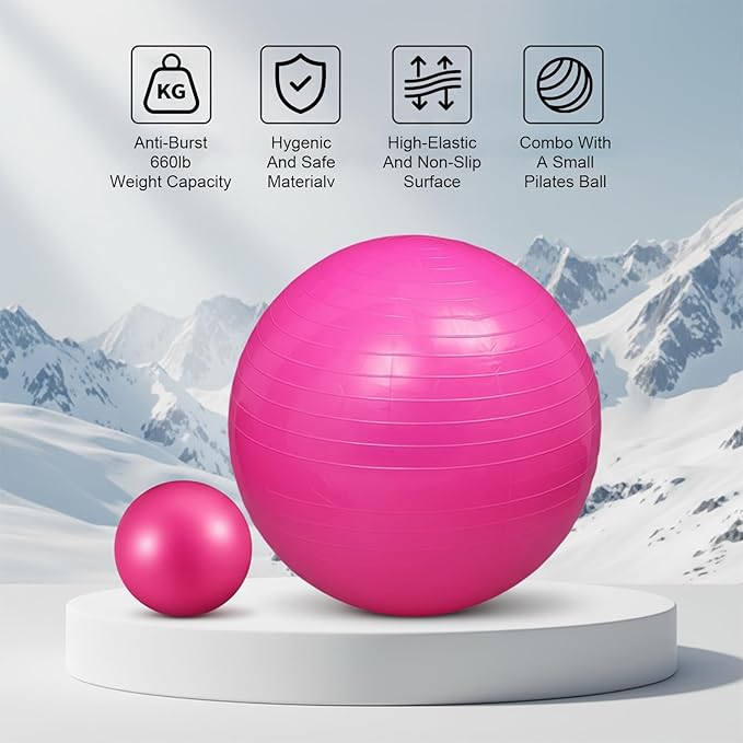 2PCS Yoga Ball, 25Inch Thicked Anti-Burst Exercise Balls for Workout Stretching Stability, Non-Slip Balance Ball Equipment for Women Pilates Physical Therapy Pregnancy Labor Birthing Fitness