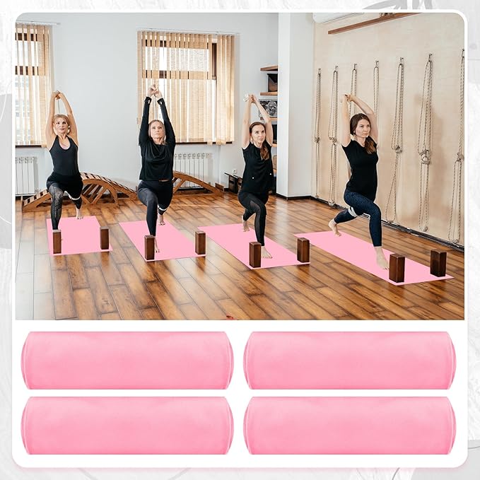 Breling 4 Pack 72" x 24" Hot Yoga Towel Non Slip Microfiber Mat Towel Sweat Absorbent Soft Pilates Mat Essentials for Hot Yoga Pilates Exercise (Pink)