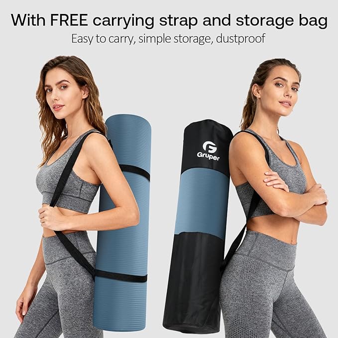 Gruper Yoga Mat Non Slip NBR Extra Thick Yoga Mat, 72"L x 32"/24"W x 0.6"/0.4"TH (185cm x 80cm/61cm x 15mm/10mm), Anti-Tear Exercise Mat with Carrying Strap and Bag, Workout Mats for Yoga, Pilates