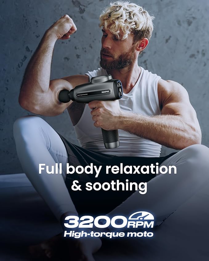RENPHO Active C4 Massage Gun, Percussion Deep Tissue Muscle Massager for Athletes Men Women, FSA Approved, Electric Handheld Neck Massager Gun for Pain Relief Relax 6 Massage Head, HSA