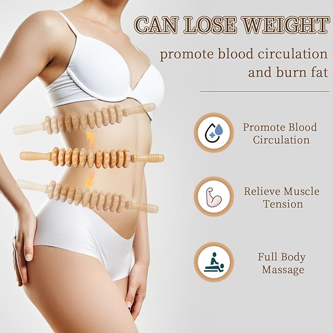 Liitrton Wood Therapy Fasci Massage Tools, Curved Wooden Massage Roller Cellulite Reduction and Muscle Tension (White-Curved)