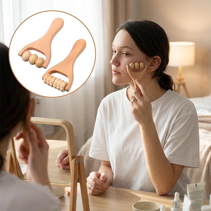 2Pcs Wooden Massage Roller Handheld Muscle Roller Stick Manual Massage Tools for Relaxes Thigh, Leg, Hands Full Body Muscle Men Women