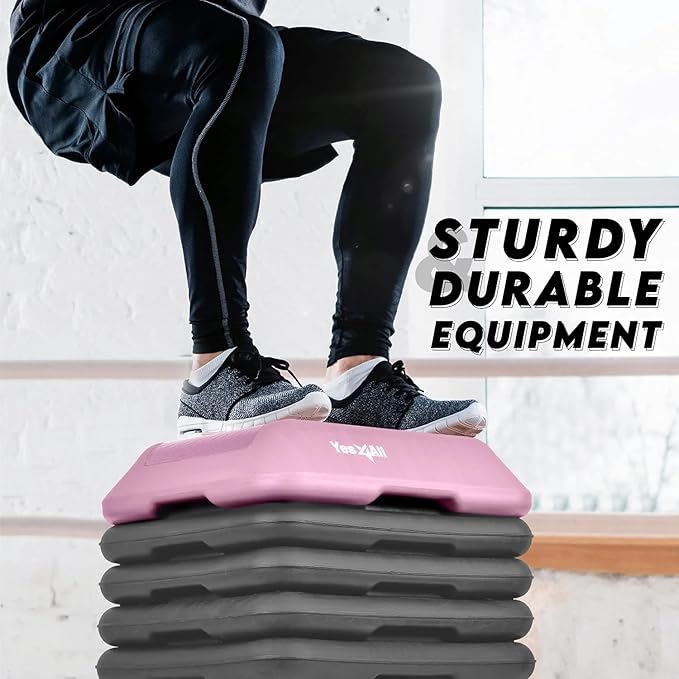 Yes4All High Arobic Step Platform & Stackable Risers - Adjustable 4"/6"/8"/10"/12" Height - Choose Full Step Platform Set or 2-Pack Stackable Risers, Customize for Cardio & Aerobic Exercise