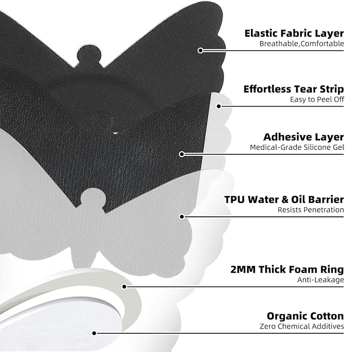 30Pcs Castor Oil Patch for Belly Button, Butterfly Shape Castor Oil Pack Belly Button Patches with Cotton Pad Built-in for Stomach Hand Self Adhesive