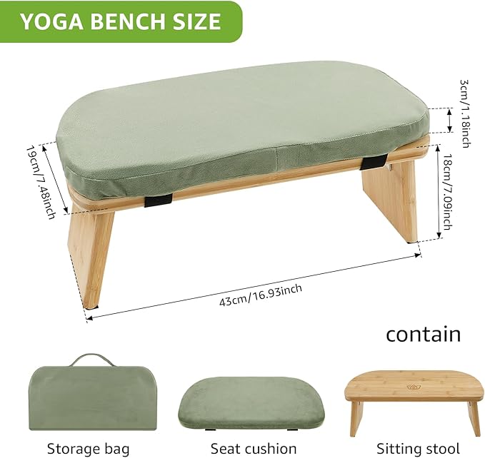 Meditation Bench, Ergonomic Design, Sustainable Bamboo with Folding Kneeling Meditation for The Perfect Posture Meditation Cushion, Meditation Stool, Prayer Bench, Meditation Chair, Yoga Stool (green)