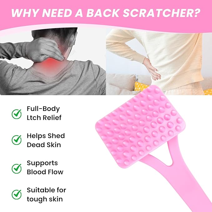 18.5-Inch Foldable Back Scratcher with ABS Polymer Resin Long Handle, Suitable for Men, Women, Adults with Rough Skin, The Best Gift for Parents and Loved Ones (E-Pink)