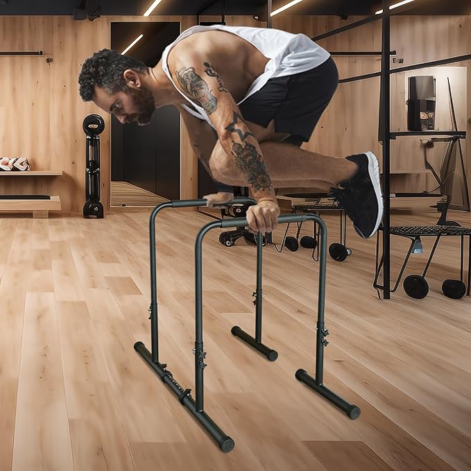 Power Tower Dip Station Pull Up Bar Stand, Adjustable Height Heavy Duty Multi-Function Fitness Training Equipment