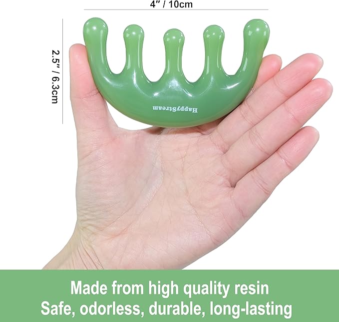 Scalp Massage Tool Head Massager. Resin Massage Comb Gua Sha Fascial Tools for Scalp Care Hair Growth Stress Relax Headaches Meridian Acupoint Treatment Trigger Point Therapy. (Green)