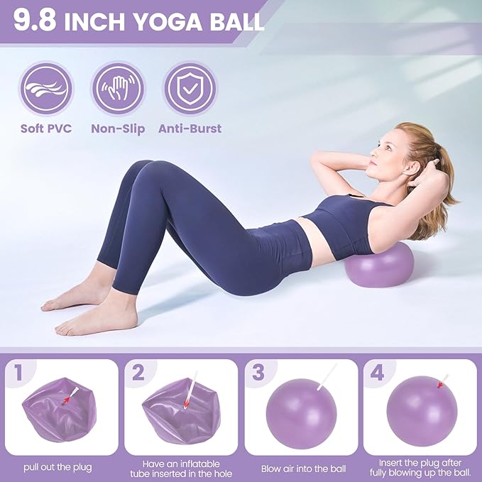 Home Pilates Essentials Kit for Women - Complete Pink Equipment Set with 9 Inch Yoga Ball, Figure 8 Resistance Band, Bands & Accessories, Ring for Beginners Workouts
