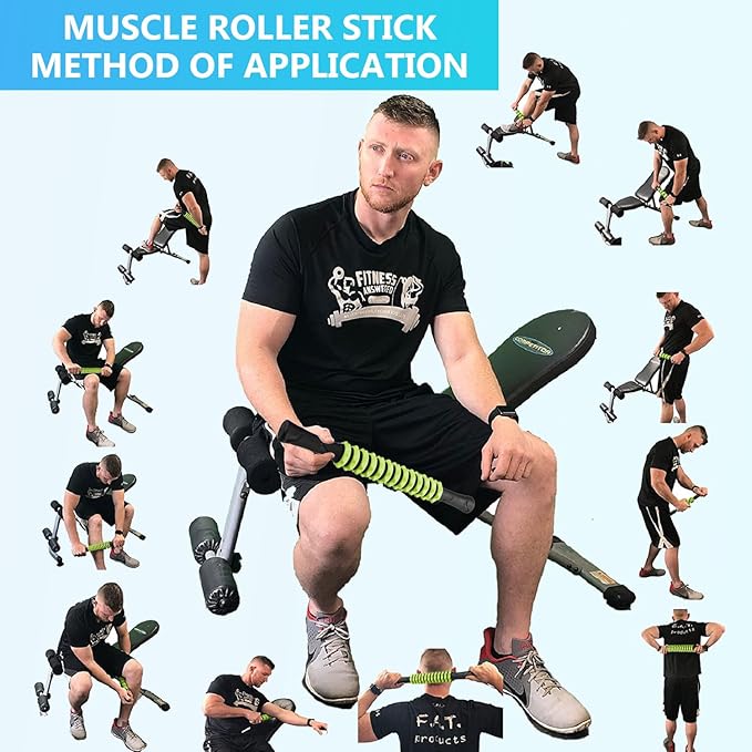 Muscle Roller Stick, Yoga Massage Roller Bar Fitness Beauty Tool for Athletes Relief Leg Back Pain (Green)