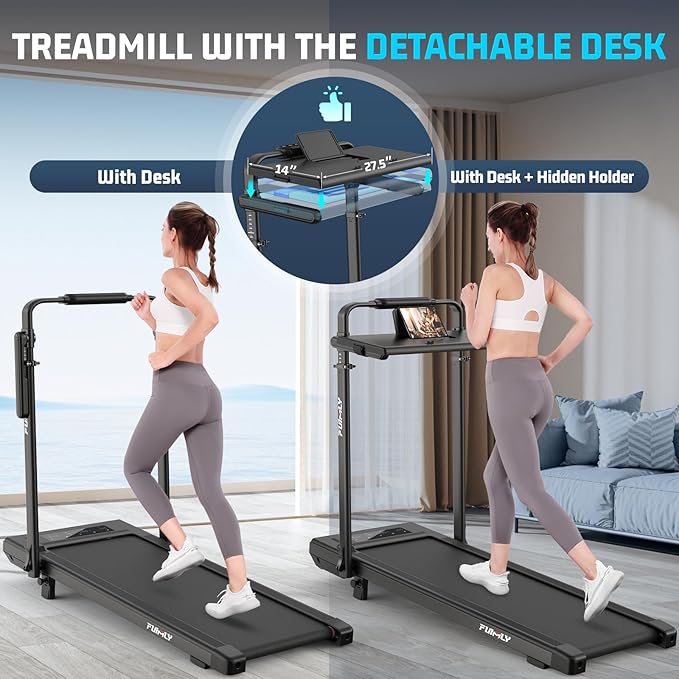 FUNMILY Upgrade Walking Pad Folding Treadmill with 12%/15% & Handle Bar, 3.5HP Foldable Under Desk Compact Treadmills for Home/Office/Gym, 400+lb Capacity, Shock Absorption