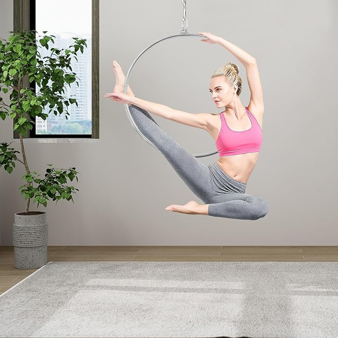 Aerial Hoop Set 33.5" Aerial Lyra Hoop Professional Circus Fitness with Complete Rigging Hardware Kit Acrobatics Equipment Hanging Rings for Home Yoga Dance Sling Kit