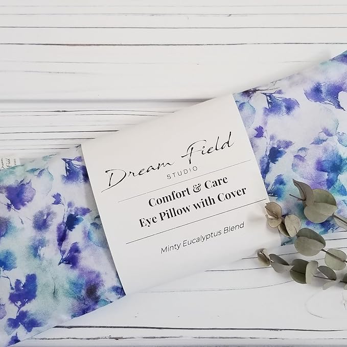 Cooling Mint Eye Pillow with Removable Cover – Weighted Herbal Pillow for Rest, Savasana & Mindfulness | Blue Watercolor Sketch