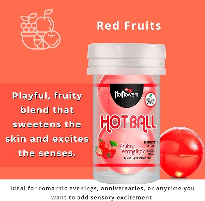Hot Ball Flavored Kit – 4 Aromas: Strawberry Champagne, Mint, Chocolate & Red Fruits – Massage Oil Balls – Skin-Friendly Massage Beads - 2 Units Each