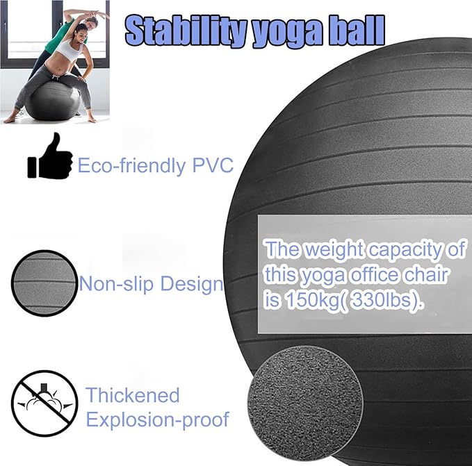 CMYUN Yoga Ball Chair Office Ergonomic Ball Chair, Workout Yoga Ball Seat for Adults Kids, Relieve Back Pain Birthing Balls, Chair with Wheels & Back Support