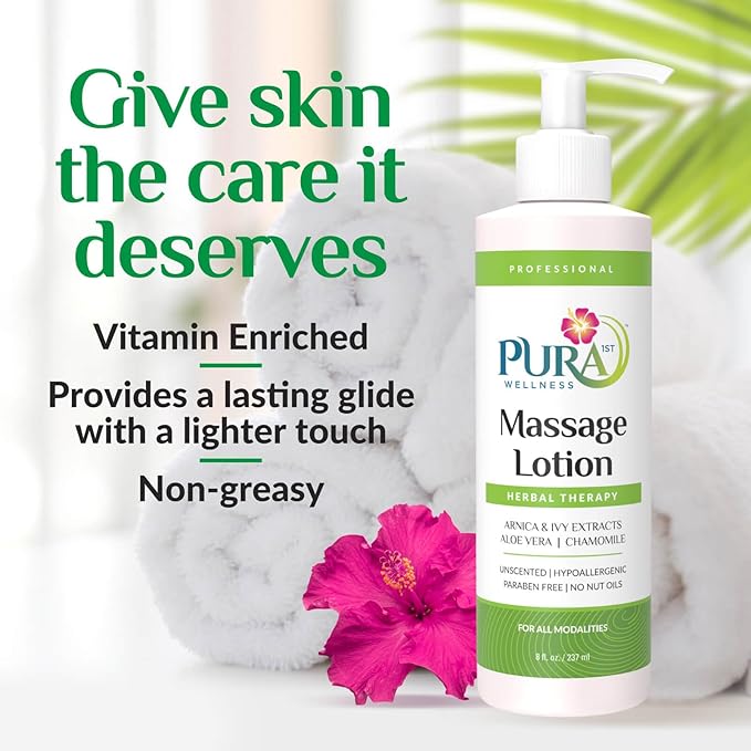 Herbal Therapy 8 Fl oz Massage Lotion, Aloe Vera, Professional, Massage Therapy, Deep Tissue, Unscented, Hypoallergenic, Natural Ingredients, Skin Hydrating, Moisturizing, Muscle Relief