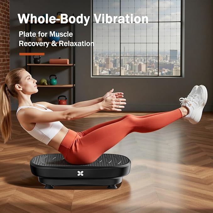 Vibration Plate Exercise Machine, Vibration Plate Platform for Lymphatic Drainage, Stand Shake Board Whole Body Workout Vibrating Plate for Weight Loss with Resistance Bands for Women Men