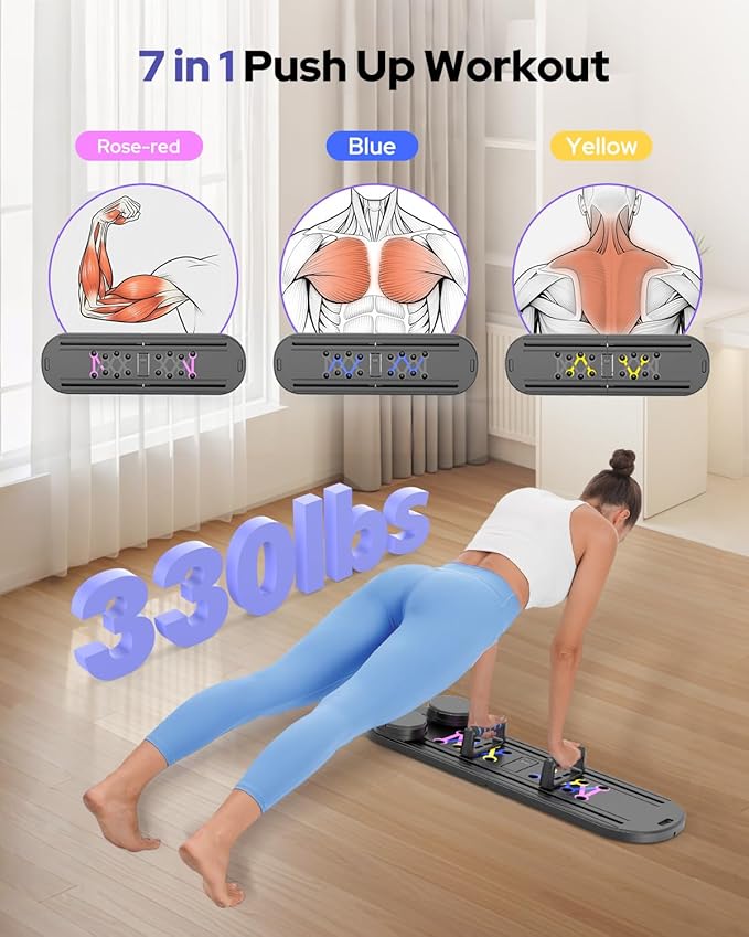 Pilates Board, Foldable Pilates Reformer Set 7 in 1 Multi-Purpose pilates equipment for Women Full Body Workouts at Home, Rayspace Portable Ab Core Trainer, Exercise Board with Timer & Resistance Band