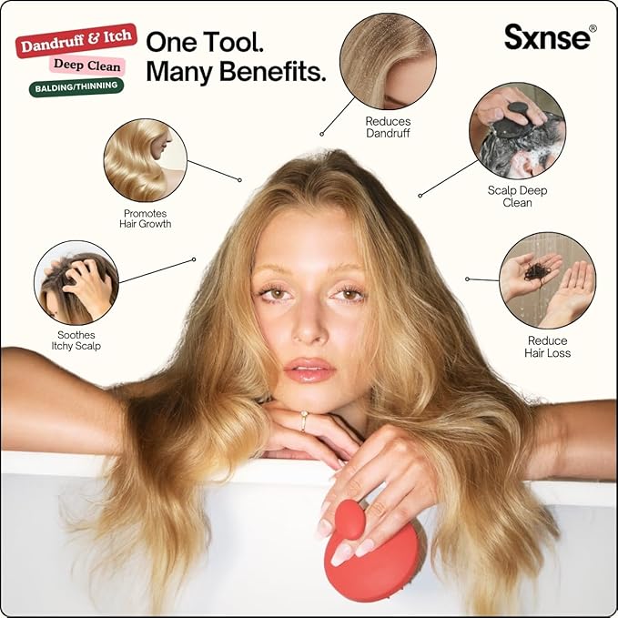 SXNSE - Revive Silicone Scalp Massager, Jet - Manual Hair & Scalp Scrubber for Dandruff, Buildup, Itch, & Hair Growth - Soft Exfoliating Silicone Bristles for Wet & Dry Hair, Flake-Free Finish