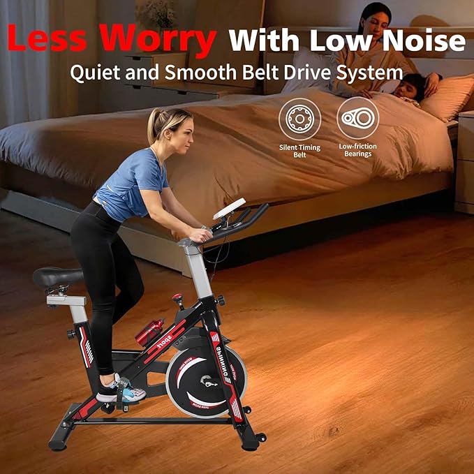 Indoor Cycling Bike Stationary Exercise Bike with LCD Monitor, iPad Holder & Comfort Seat, Adjustable Resistance, Silent Belt Drive for Home Gym Cardio Workout