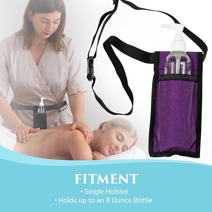 NRG Massage Holster - Single Massage Oil, Lotion and Cream Bottle Holster - Holds up to an 8 Ounce Bottle - 50 Inch Long Adjustable Belt - Durable Nylon Fabric - Washable - Color: Purple