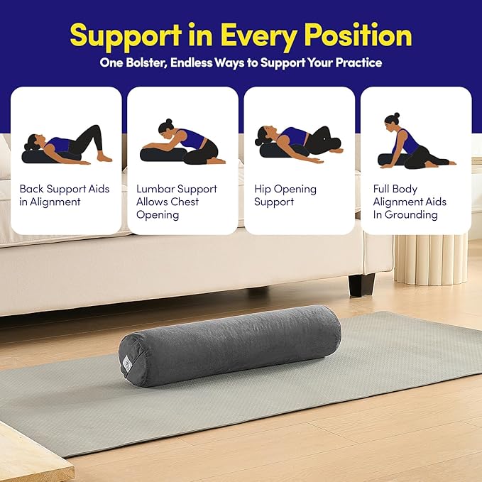 Meditation Cushion Bolster Pillow for Restorative Yoga – Supportive Cushion for Meditation, Pilates, and Relaxation – Filled with Buckwheat Hulls - Removable Cover