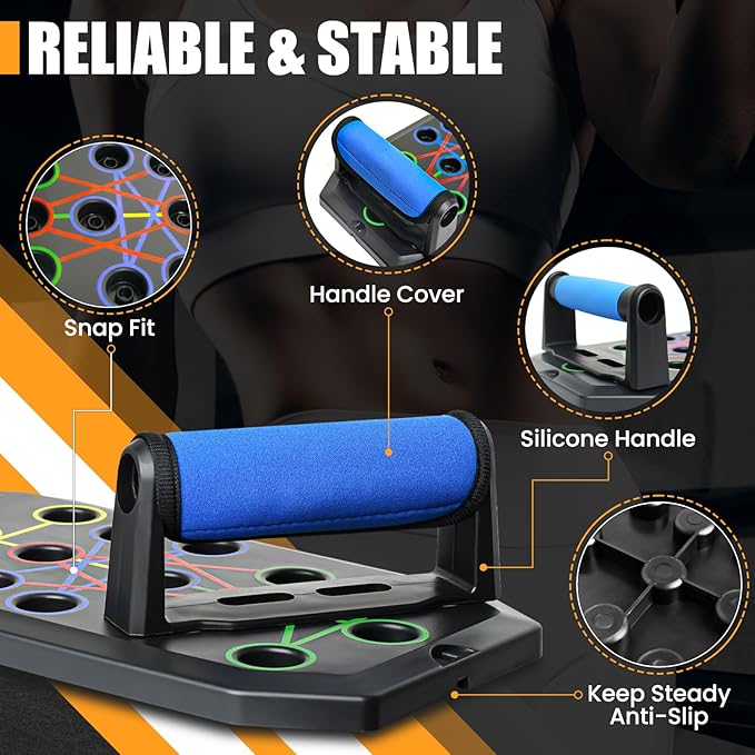 Push Up Board Fitness - Portable Foldable Pushup Board - 20 in 1 Push Up Bar at Home Gym - Strength Training Equipment for Men and Women