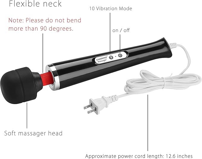 CHARMING Wired Powerful Handheld Massager with Strong 10 Vibrations Back Massage, Personal Therapy Massager for Sports Recovery, Muscle Aches, Full Body Pain (Black)