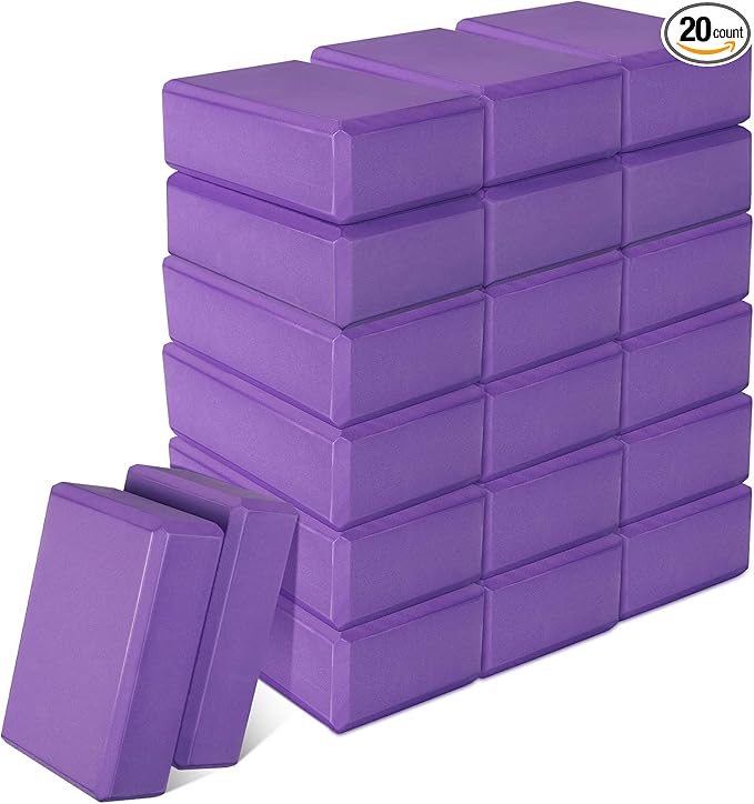 20 Pcs Yoga Blocks Bulk Eva Foam Exercise Brick Purple Non Slip Gymnastic Soft High Density Dance for Girls Women Toning Meditation Stretching Yoga Pilates Accessories
