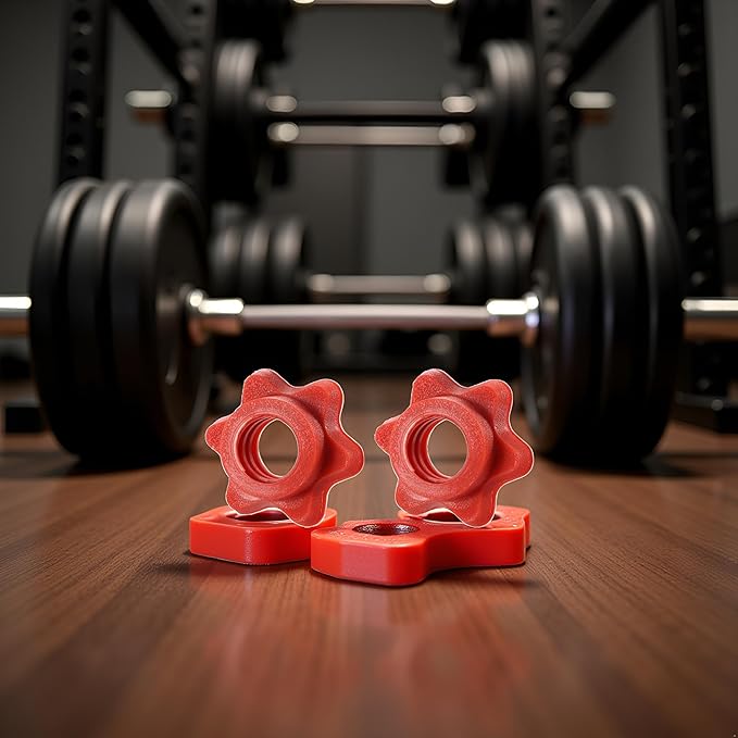 2Pcs Red Dumbbell Hex Nut 25mm Barbell Bar Hexagon Nuts Spin-Lock Collars for 1 Inch Standard Barbells Bar Collar Screw Exercise Collars Weights and Accessories Strength Training Equipment Weight Clip